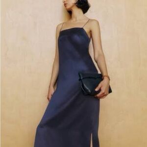 Elegant Navy Blue Spaghetti Strap Dress